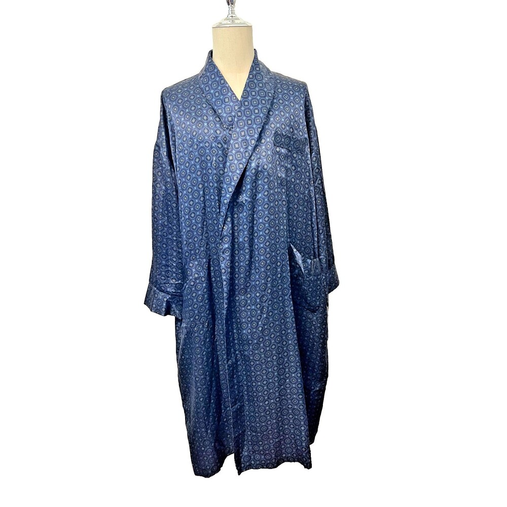 Murano 100% Silk Robe Blue Satin Long Loungewear Men's OS Luxury EUC - NO BELT